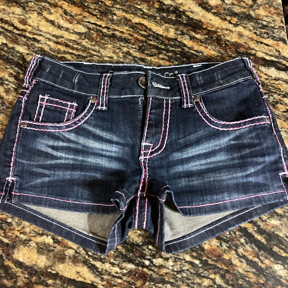 Cowgirl Tuff Pink Skull jean shorts New 26